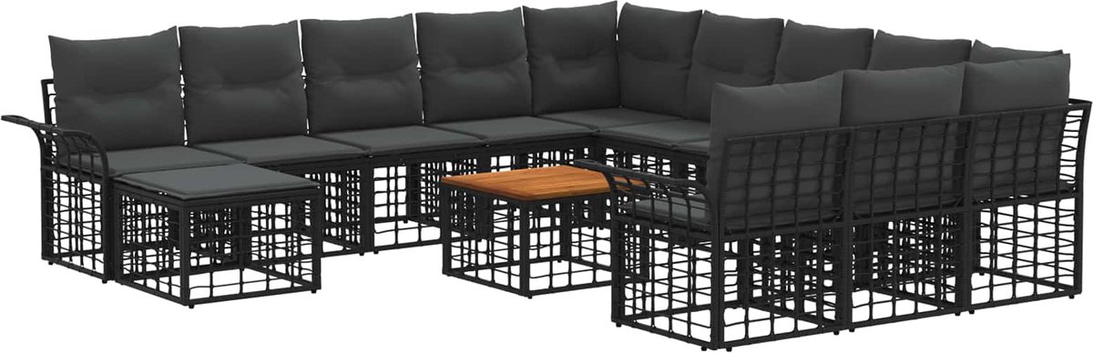 vidaXL - Tuinbank - Set - 13 - pcs - Zwart - en - Donker - Grijs - poly - rattan