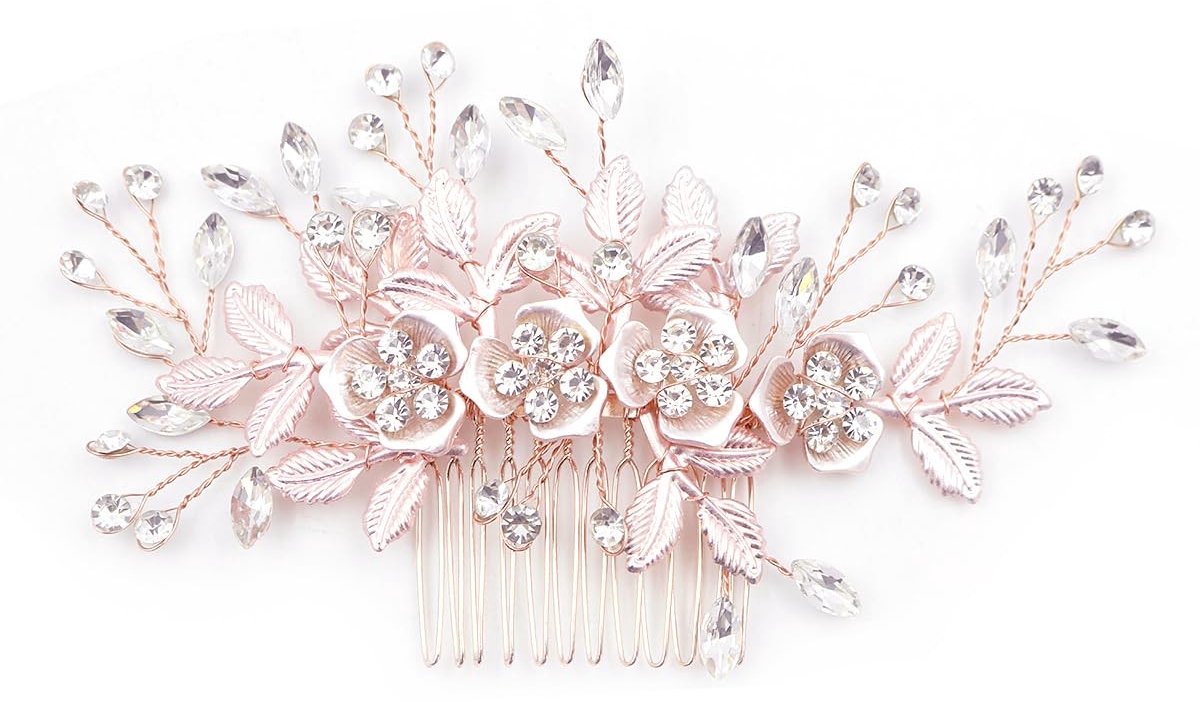 SolidChoice - Haarspeld - Bruidsaccessoire - Handgemaakt met strass - Roze goud - Geschikt voor bruid en bruidsmeisjes - Elegant ontwerp - Uniek en st