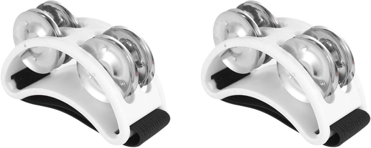 Voet Tamboerijn - Percussie Accessoire - Muziek Maken - Dubbele Rij Jingles - 2 stuks - Wit