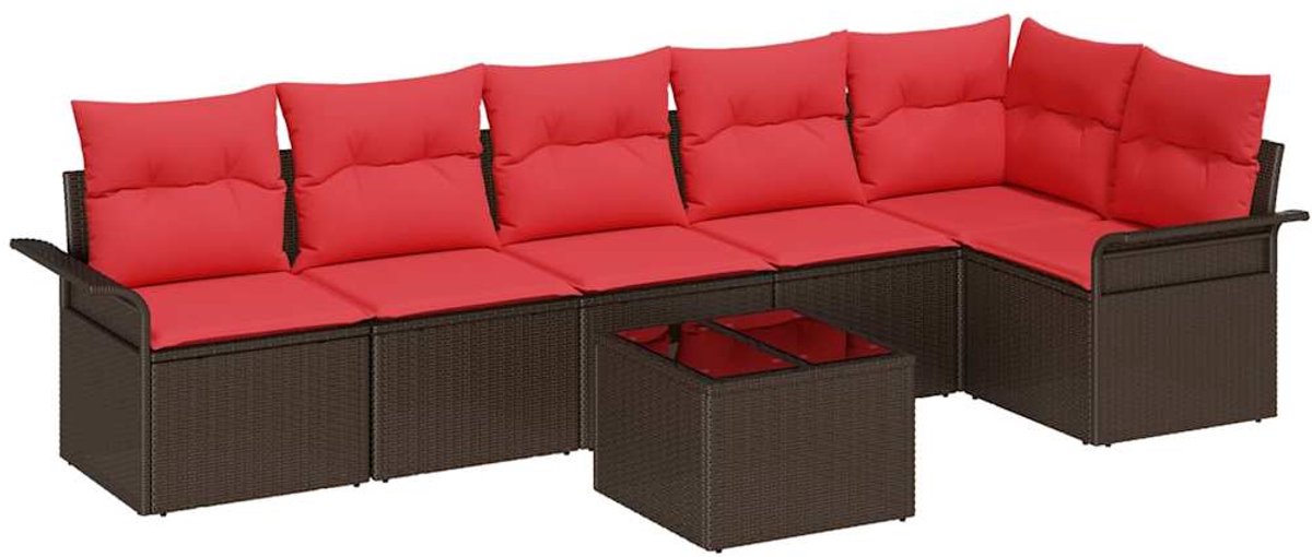 vidaXL - Tuinbank - Set - met - kussen - 7 - pcs - Bruin - poly - rattan