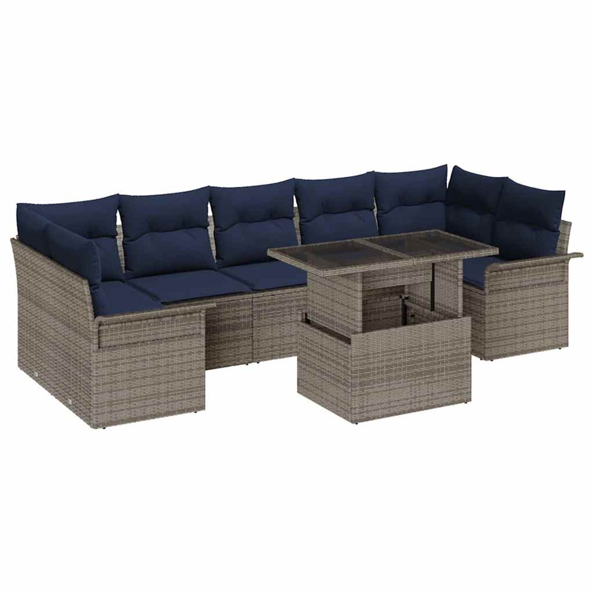 vidaXL - Tuinbank - Set - met - kussen - met - opslag - 8 - pcs - Grijs - Poly - Riet