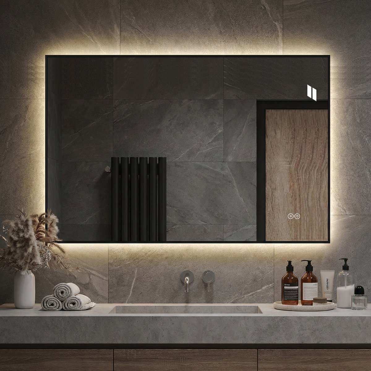 VVBV LED Badkamerspiegel 50x70 cm met Aluminium Lijst - Achtergrondverlichting, Anti-Condens, 3 Lichtkleuren, Dimbaar, Geheugenfunctie