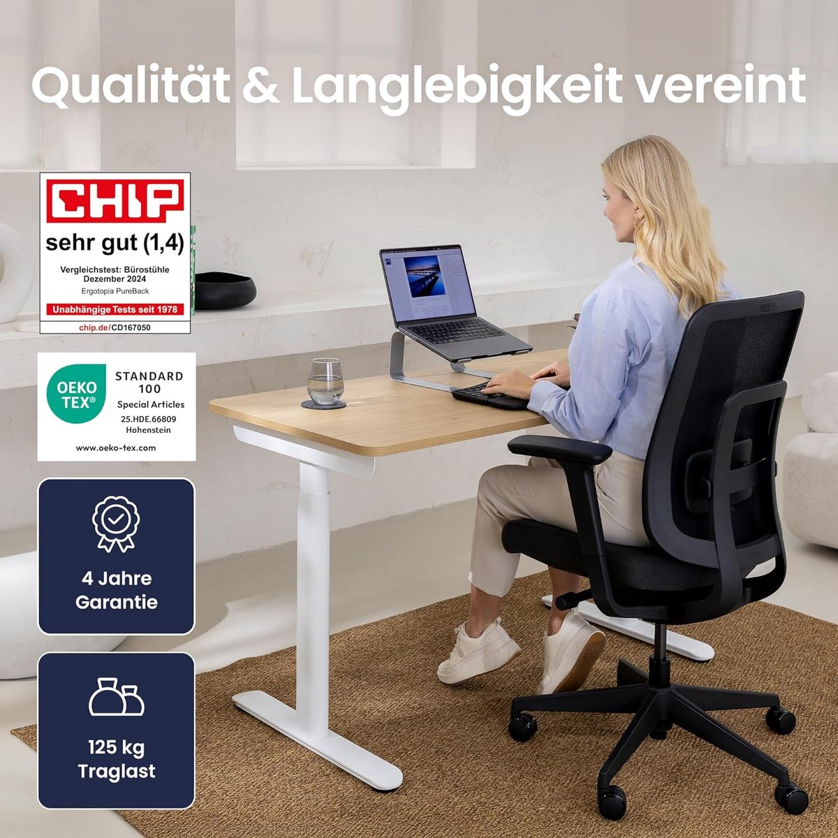 Bureaustoel Ergonomisch - House&Garden PureComfort Pro Ergonomische Kantoorstoel met Hoofdsteun - 4D Armleuningen - Synchroonmechanisme - Lendensteun - Gaming & Office Stoel - Zwart