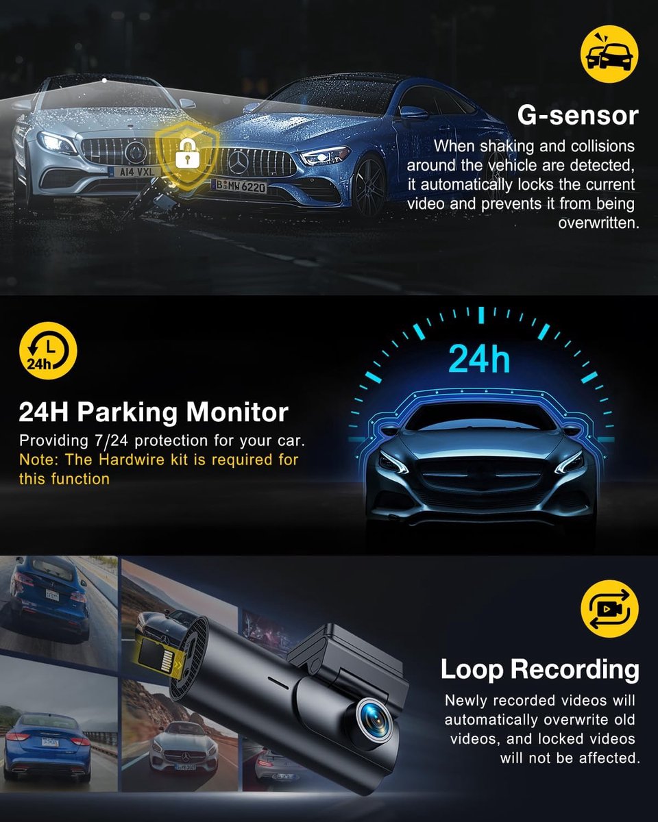 Dashcam 4K voor en achter met wifi app - auto camera met nachtzicht en 64GB SD kaart – foto 6