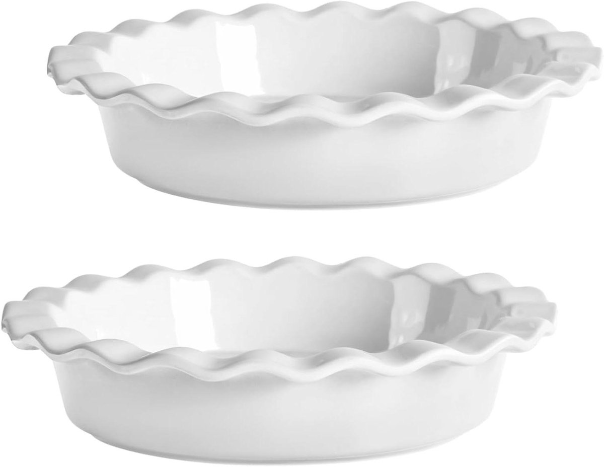 Keramische Taartpannen - Quiche Bakvorm - Zelf Bakken - Golvend Randontwerp - Set van 2 - Wit