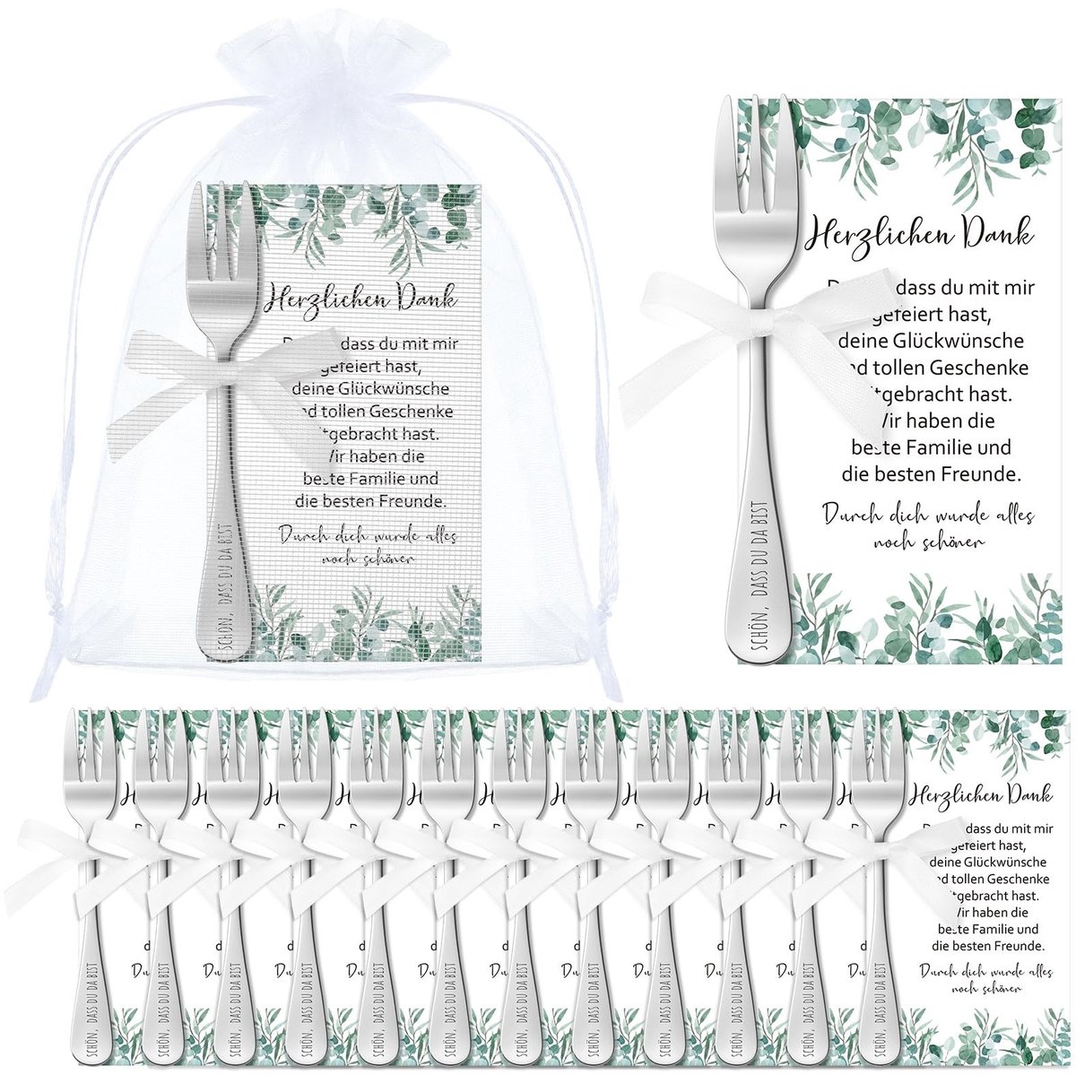 Dailygoods - Taartvorkjesset met Bedankkaartjes voor Feestjes (12 Stuks)