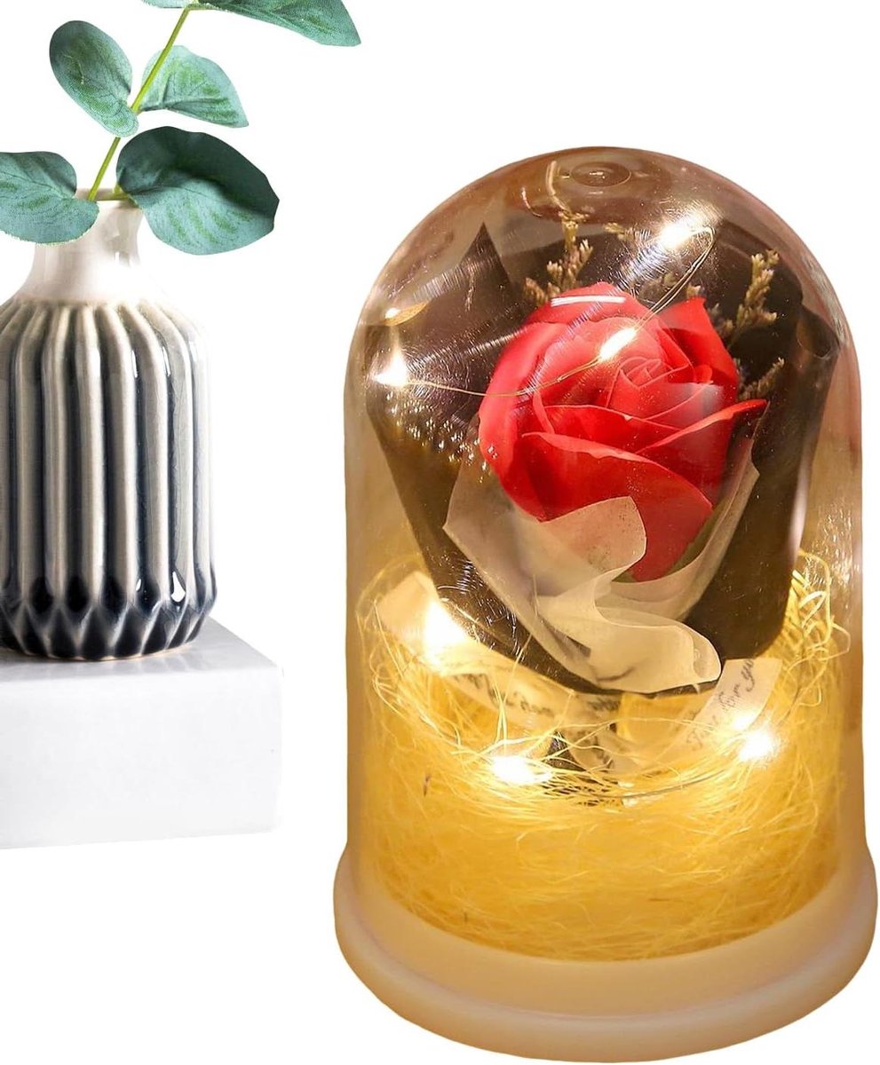 Eeuwige Bloemen - Rozenboeket Glas - Decoratief Gebruik - Geconserveerde Bloem - 11.5 cm Hoog - Rood