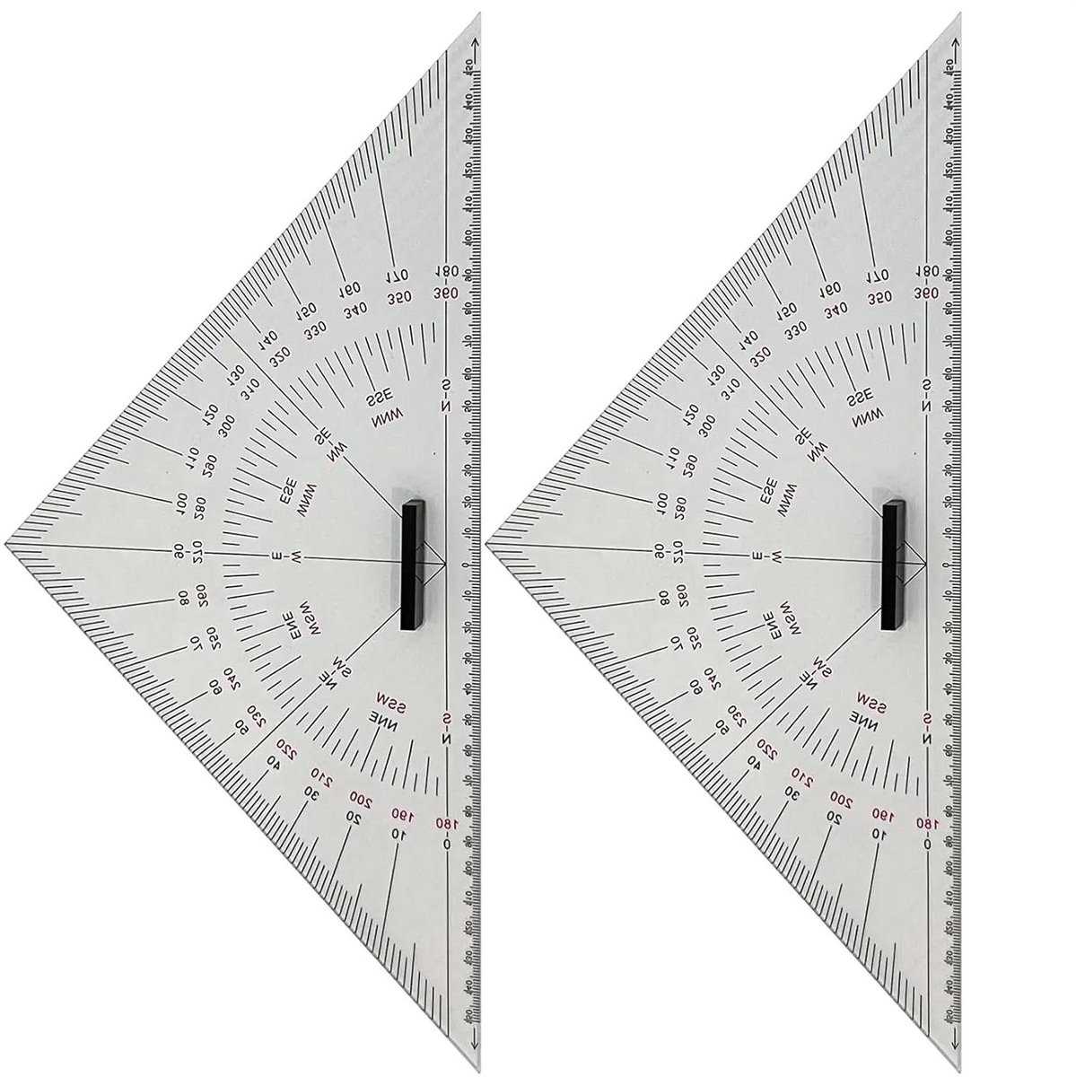 Tekendriehoeken Set - Geodriehoeken Acryl - Zeekaarten Tekenen - Nauwkeurige Berekeningen - 30 cm - Transparant