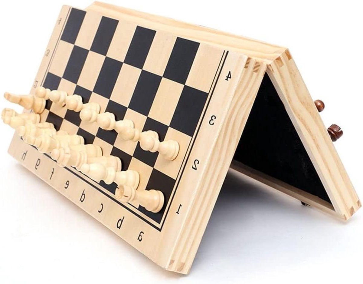 Schaakbord Set - Damspel Schaken - Reizen en Ontspanning - Magnetisch en Opvouwbaar - 39cm - Natuurlijk Bamboe