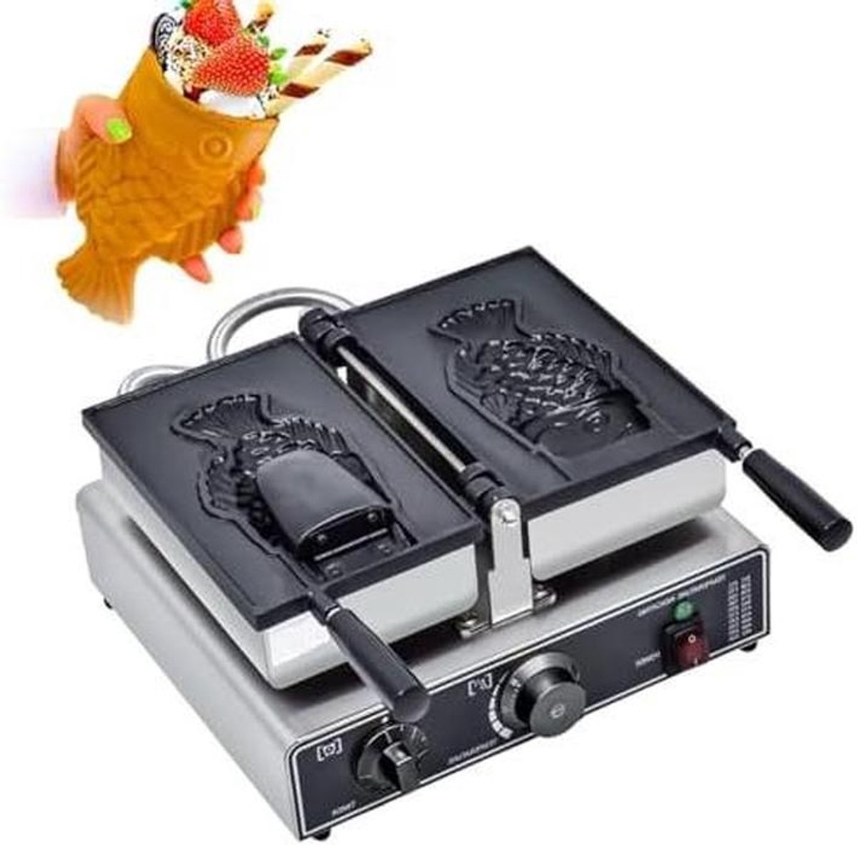 Wafelijzer Visvorm - Wafelmaker Kegels - Desserts Maken - Instelbare Temperatuur Timer - 335x360x240mm - Zilver