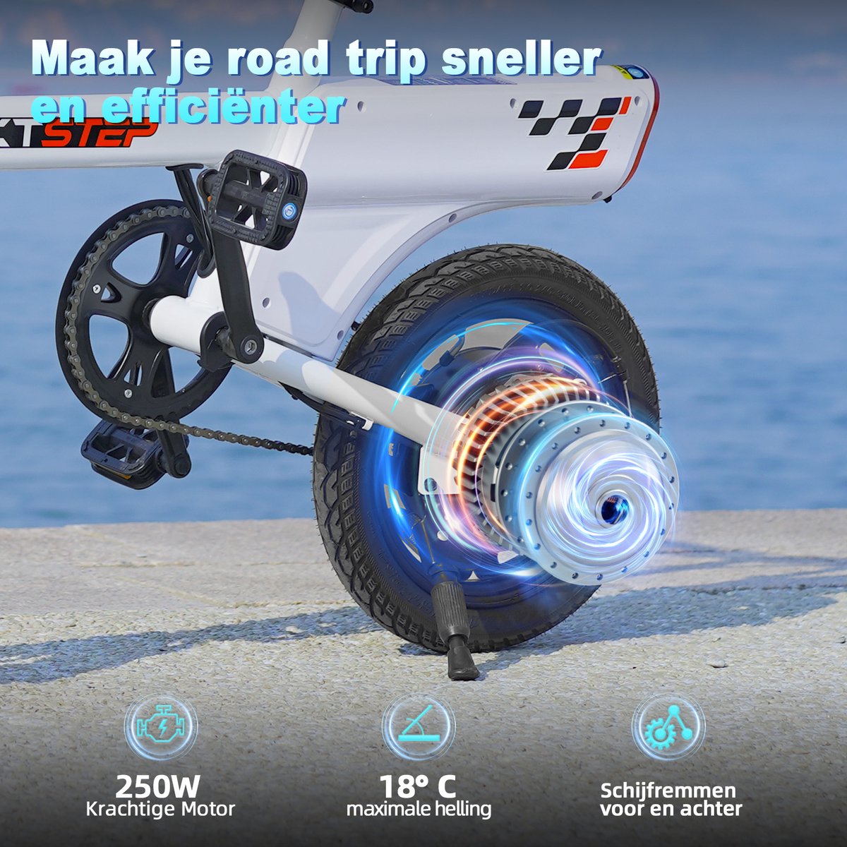 YEE GOO Elektrische Fiets - 250 W Motor - 36V 7,8Ah Batterij - 30-45 km Actieradius - 14 Inch Banden - Schijfremmen voor en achter - LED-verlichting en LCD-display - Draagbare e-bike voor woon-werkverkeer in de stad - Wit. – foto 2