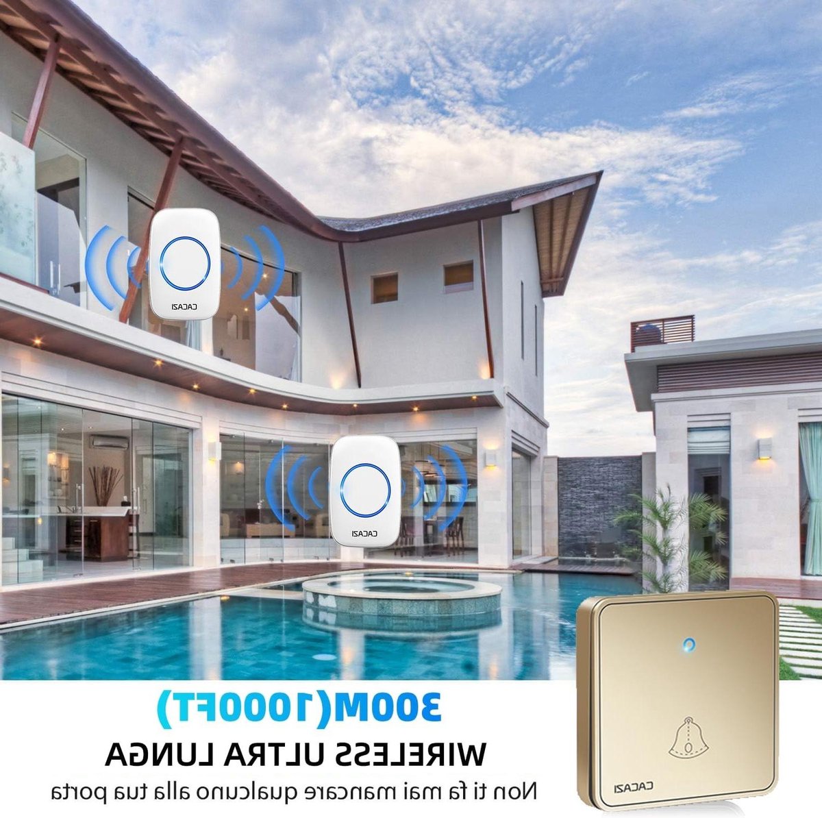 Draadloze Deurbel - Wand Klokkenset - Huishoudelijk Gebruik - IP68 Waterdicht - 300 Meter Bereik - Wit