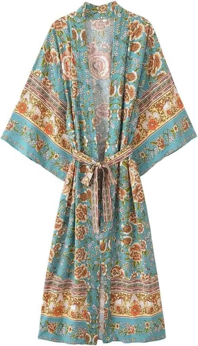 Dames Kimono Jurk - Bloemenprint Strandjurk - Strand Relaxen - Met Bijpassende Riem - Normale Pasvorm - Bloemenprint