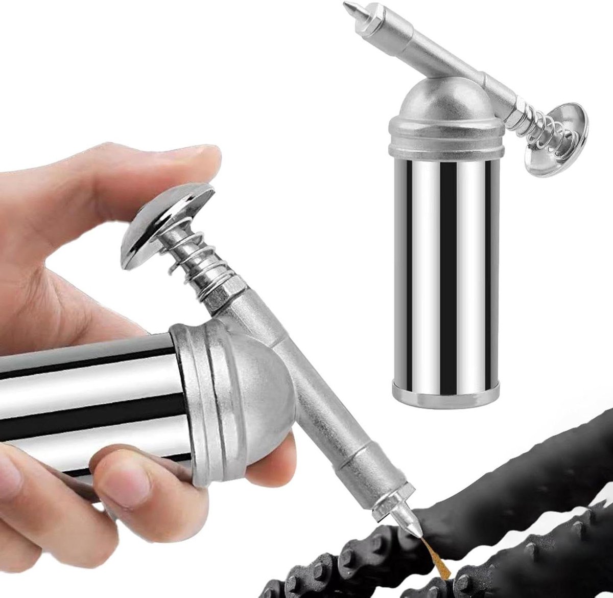 Mini Vet Injector - Smeergereedschap Fiets - Kleine Onderdelen Smeren - Druk-type Olievulschakelaar - 80cc Capaciteit - Zilver