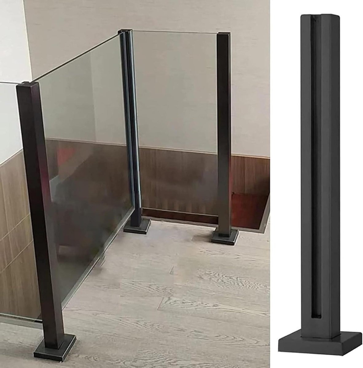 Glazen Reling Paal - Balustrade Ondersteuning - Balkon Afscheiding - Roestvrij Staal - 65 cm Hoog - Zwart