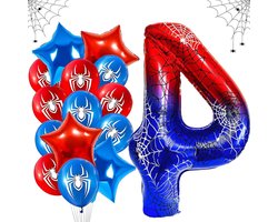 Spider Balloon Number 4 Pack of 15 Spider Balloons for Birthday 4 Years Spider Balloon 4th Birthday Number 4 Star Balloons Helium Balloon Foil Balloon Star for Party Anniversary
