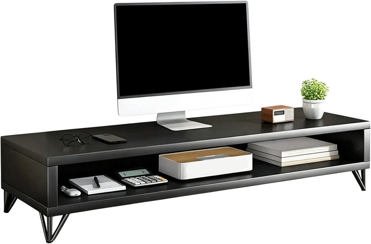 Monitor Verhoger Bureau - Desktop Plank Opslagrek - Werkplek Organiseren - Dubbele Laags Opbergruimte - 70 cm - Zwart
