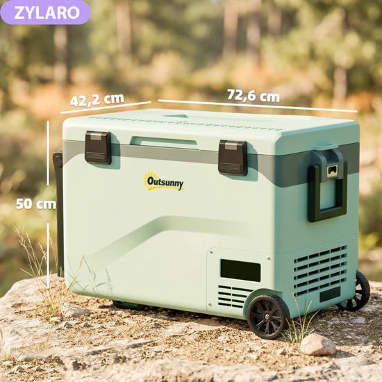 Compressor Koelbox - 42,5 L - tot -20°C - Stille Elektrische Koelkast - Autokoelkast - Koeler met Bluetooth, Rolhandvat & Telefoonhouder - AC/DC - 12V-24V/100-240V - Voor Auto & Huis - voor Boten, Campers en op Reis - Groen + Zwart van ZYLARO — afbeelding 3