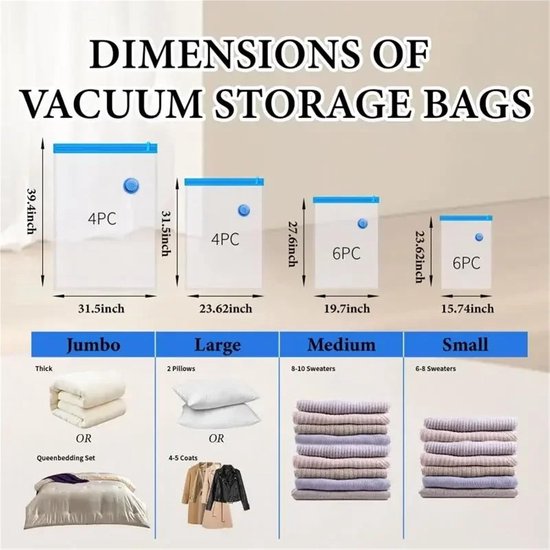 Compressiezakken Kleding - Vacuümzakken Opbergzakken - Ruimte Besparen - Inclusief Pomp - 50x70 cm - Transparant — afbeelding 3