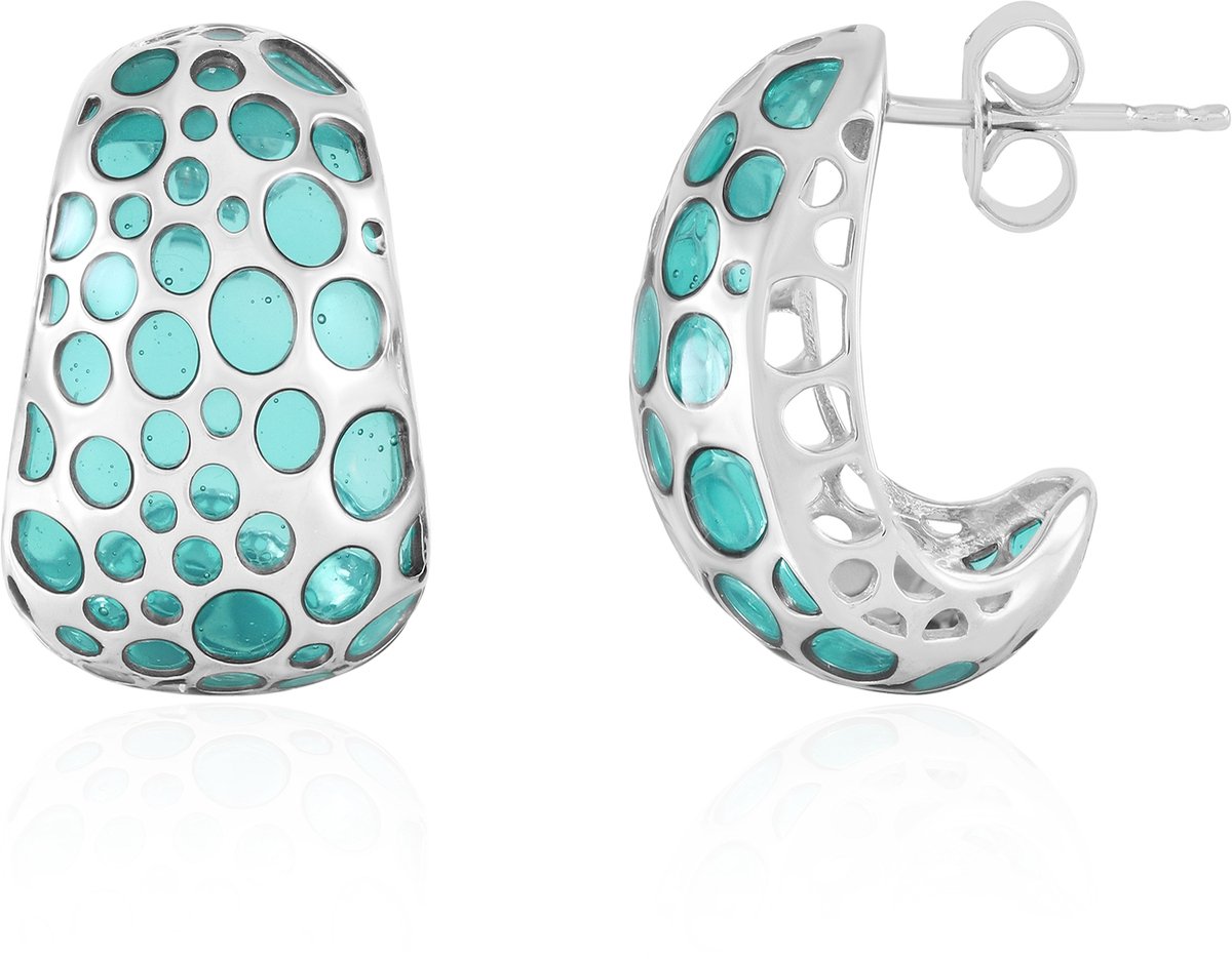 Cavill - 925 Sterling Zilver Oorbellen - Geplatinneerd - Bubbelstijl met Turquoise Accenten - Lichtgewicht & Comfortabel - Modieus Dagelijks Gebruik