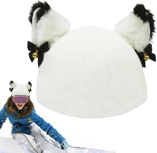 Decoratieve Pluche Hoes - Helm Cover - Ski Veiligheid - Schattige Kattenoren - Universele Pasvorm - Wit
