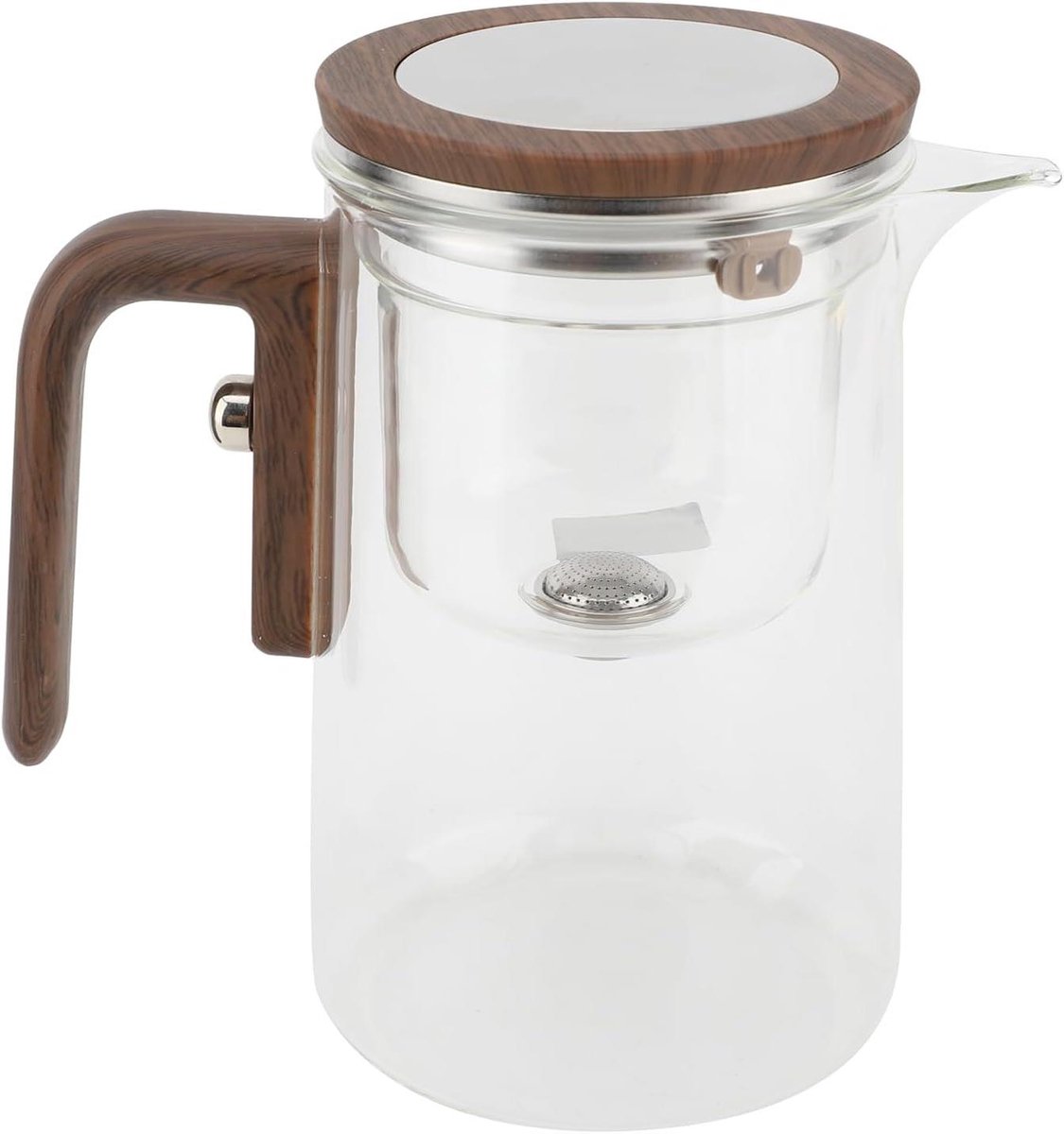 Theepot, 600 Ml Glazen Theepot met Zeef, Roestvrij Staal One Touch Tea Maker, 2 in 1 Theep