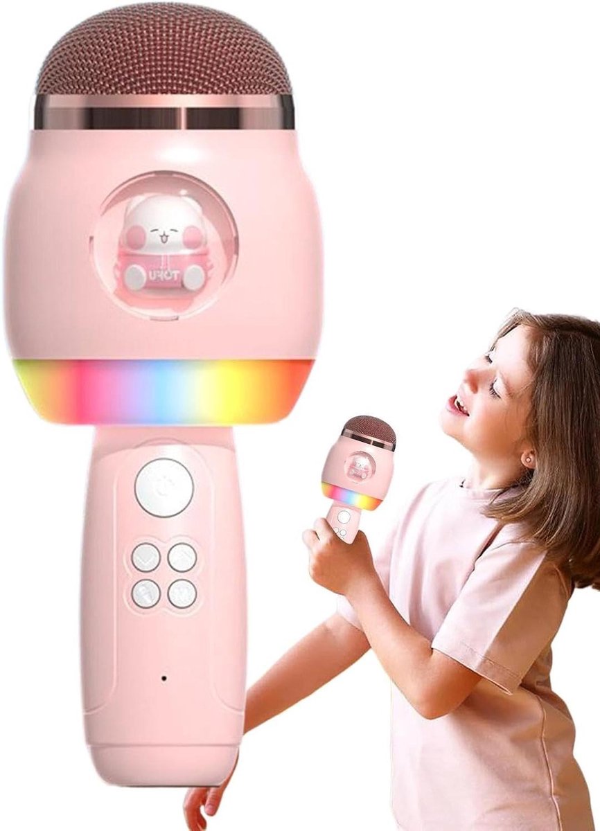 Draadloze Karaoke Microfoon - Zing Microfoon - Feestelijke Optredens - Met LED-verlichting - 19.3 cm - Roze