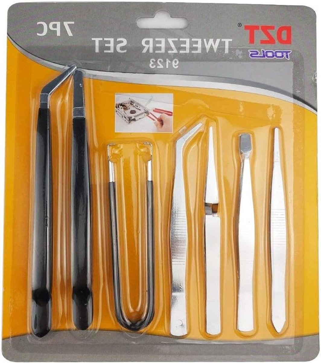 Precisie Pincet Set - Anti-Statisch Gereedschap - Elektronica Reparatie - Koolstofstaal Niet-Magnetisch - 7 Stuks - Zwart