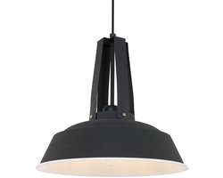 Zwarte hanglamp Eden 7704ZW met E27 fitting, industrieel design, hoogte instelbaar, van metaal en kunststof, voor binnengebruik, merk Mexlite