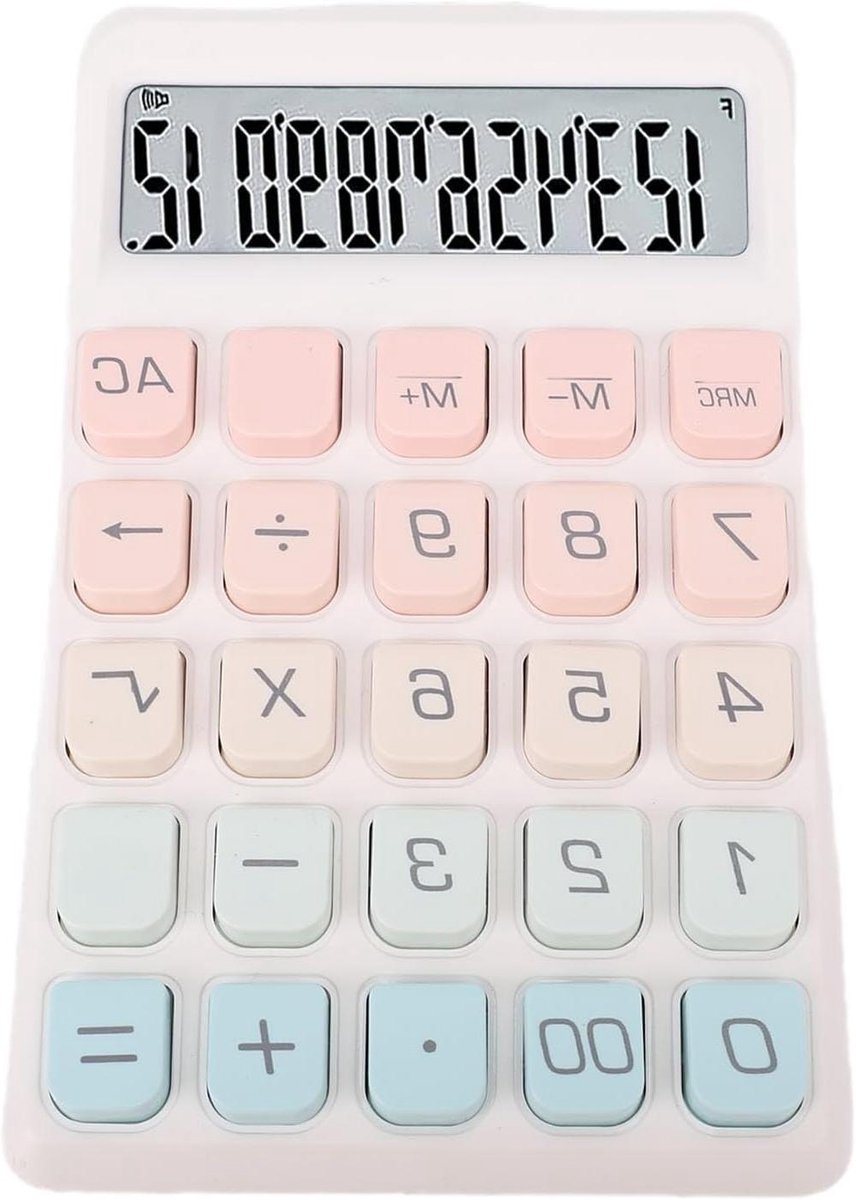Draagbare Rekenmachine - Bureau Calculator - Dagelijkse Berekeningen - Grote Gevoelige Knoppen - 12 Cijfers - Wit