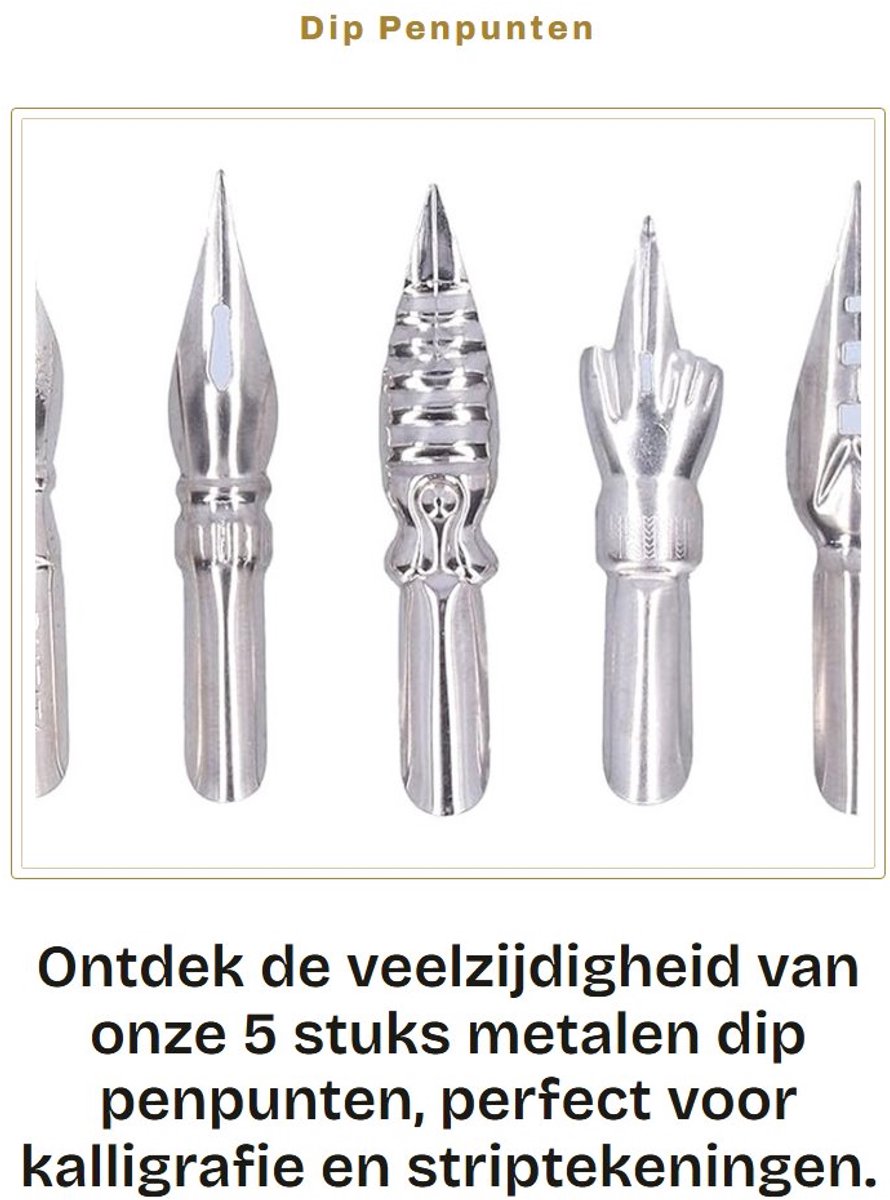 Dailygoods- Dip Penpunten 5 Stuks - Metalen Comic Penpunt - Vervangingspenpunt - Opbergdoos - Duurzaam - Hoogwaardig Materiaal
