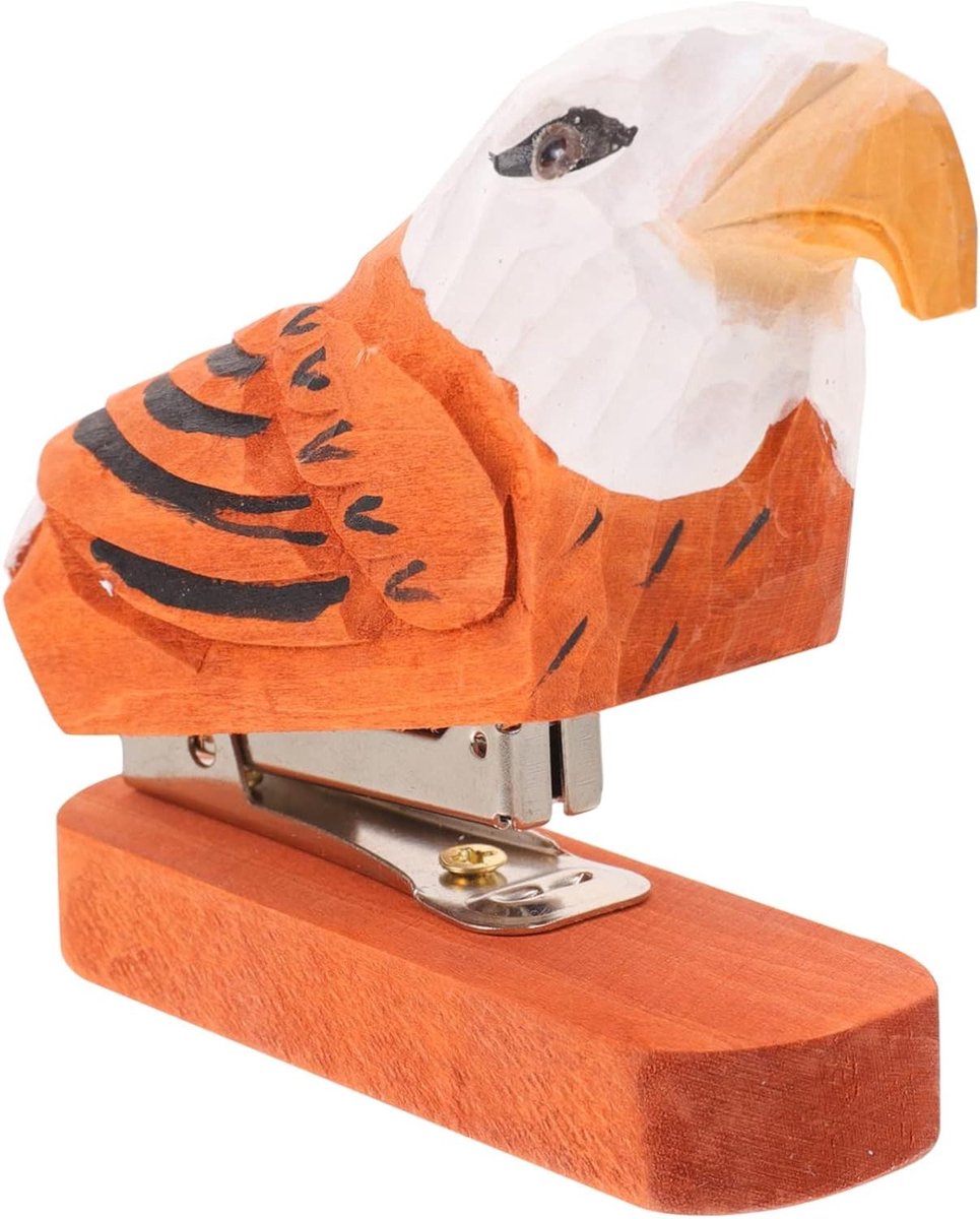 Houten Nietmachine - Dier Sculptuur - Bureau Decoratie - Uniek Dieren Design - 10.5 x 3 x 9 cm