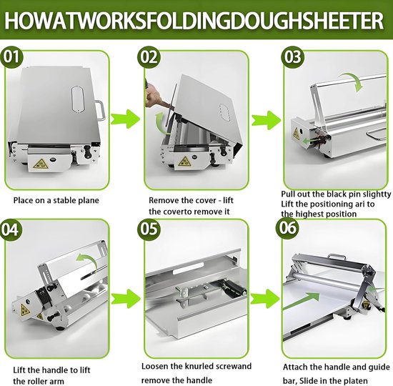 Handmatige deeguitrolmachine van roestvrij staal, opvouwbare deeguitrolmachine van 30 cm/40 cm, compacte deeguitrolmachine met verstelbare dikte, voor bakkerijpizza Commercial — afbeelding 4