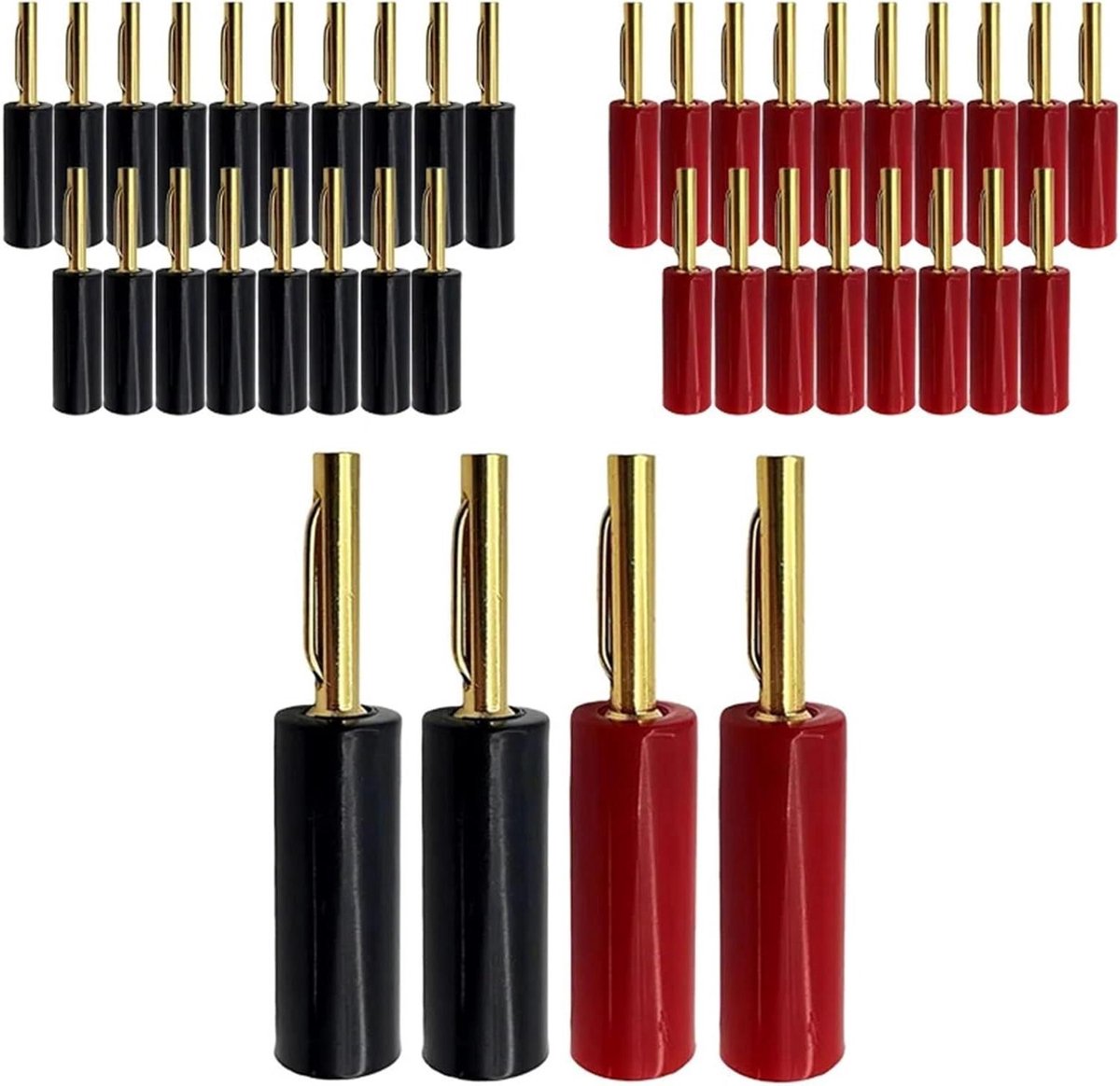 Banaan Connectoren - Luidspreker Adapters - Audio Aansluiten - Vergulde Contacten - 4mm - Zwart en Rood