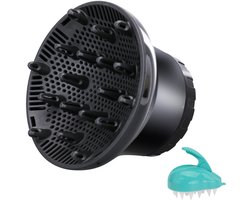 Universele Haardiffuser – Föhndiffuser Opzetstuk voor Krullend en Golvend Haar – Professionele Föhn Diffuser Verstelbaar van 3.55 cm tot 6.6 cm – Hittebestendig – Inclusief shampoo-kam-Zwart