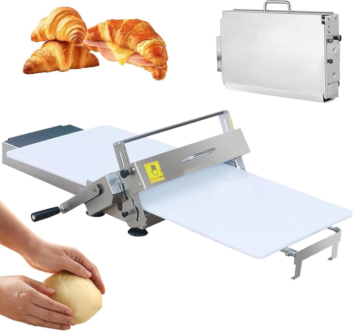 Handmatige Deegroller - Deegpers Deeglaminator - Bakkerij Gebruik - Verstelbare Dikte - 600x300 mm - Zilver