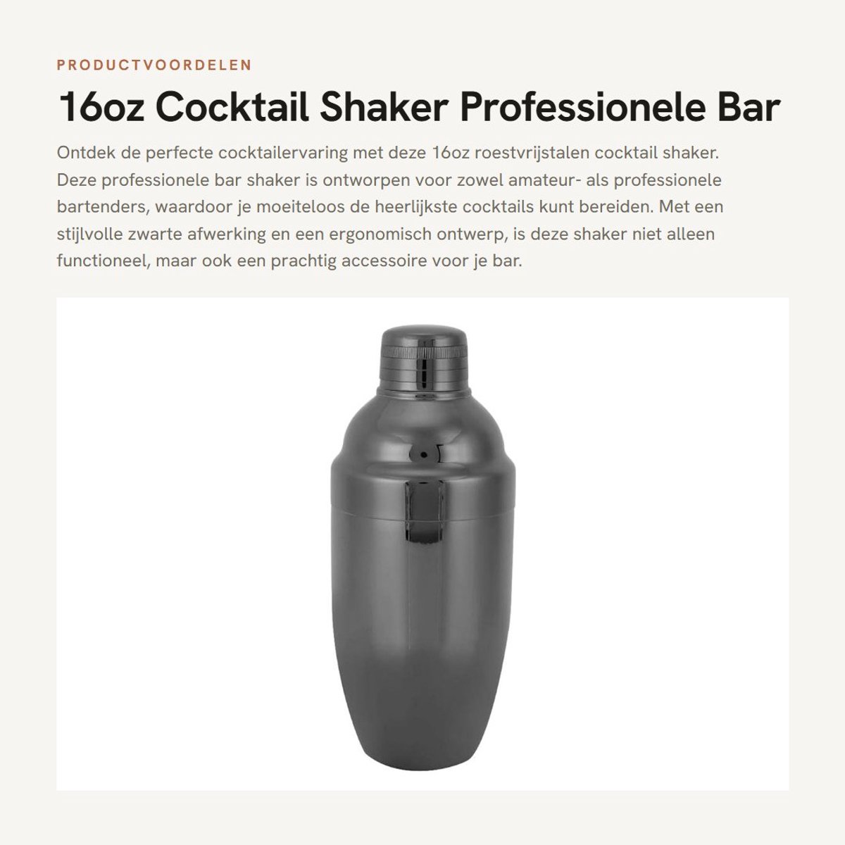 Dailygoods- Cocktailshaker 16oz Roestvrij Staal - 3-delige Set - Professionele Bar Shaker - Barman Shaker - Slijtvast - Ergonomisch Ontwerp