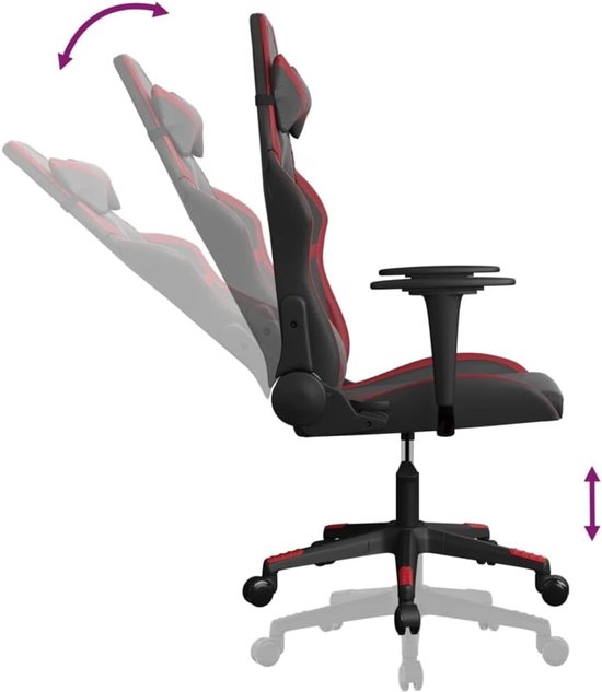 Gaming Stoel - Computerstoel Fa Hout - Comfortabel Zitten - Met Massagefunctie - 1 stuk - Zwart en wijnrood — afbeelding 4