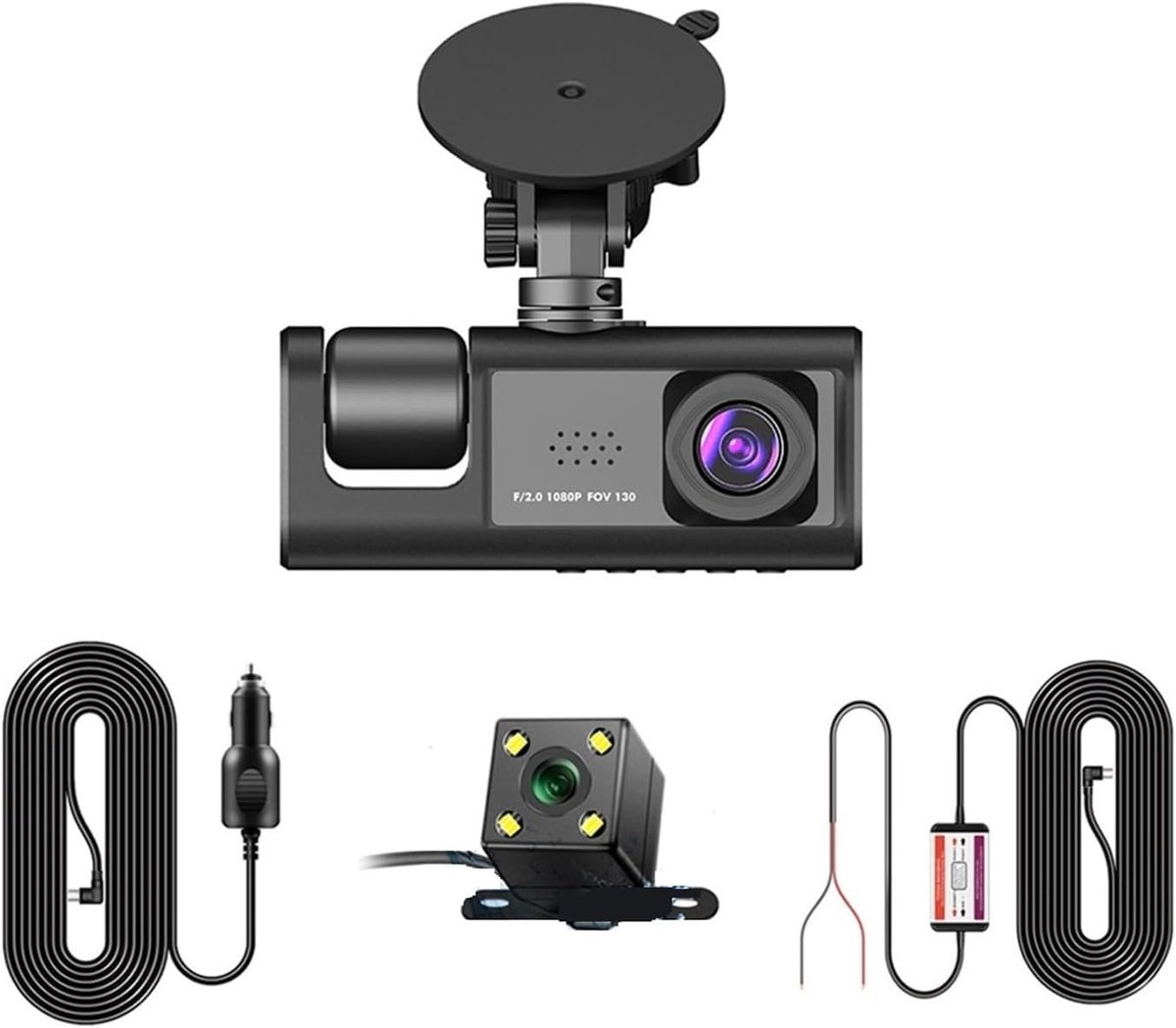 Auto DVR - Dashcam Recorder - Veilig Rijden - Drie Kanalen - 1080P HD - Zwart – foto 5