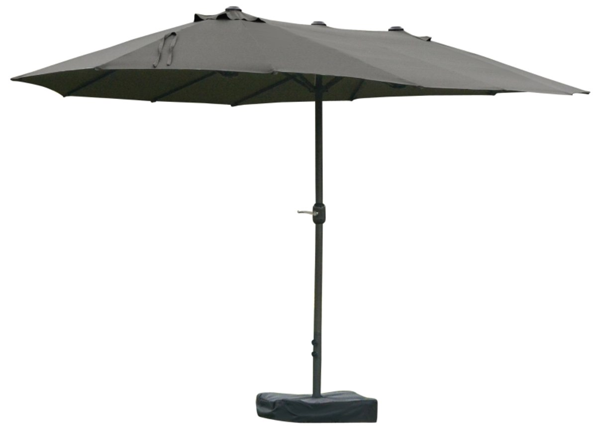Grote Dubbele Parasol - Tuinparasol met Parasolvoet & Handslinger - Stokparasol - 460 x 270 cm - Strandparasol - Marktparasol - UV-Bestendig - Kantelbaar & Verstelbaar - Strand, Balkon, Terras & Tuin - Donkergrijs