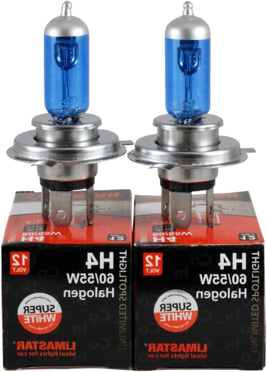 Halogeenlampen H4 - Autolampen Xenon effect - Veilige Verlichting - Wit-blauwe tint - 2 stuks - Blauw