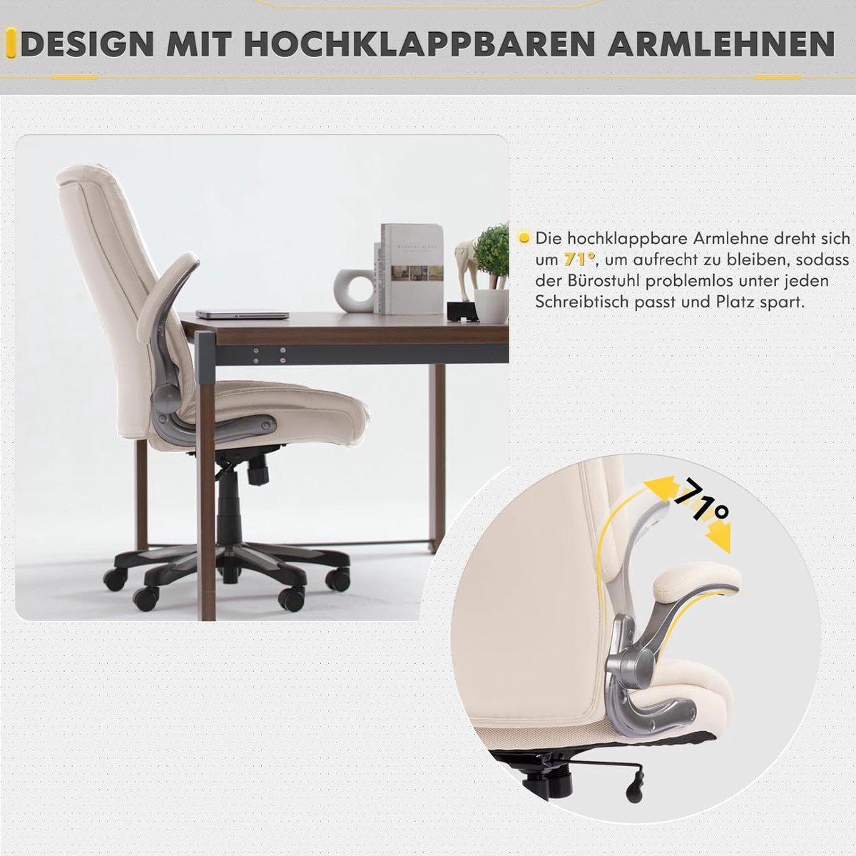 Directiestoel Ergonomisch XXL 181 kg – House&Garden Premium Bureaustoel van PU-Leder met Brede Zitting, Inklapbare Armleuningen & Hoge Rugleuning – Luxe Managersstoel voor Kantoor & Thuiswerk – Ivron