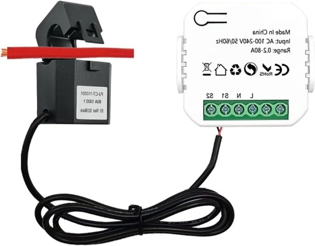 Energieverbruiksmeter - Stroommonitor KWh - Energie Besparen - Met Klem CT - 80A - Wit