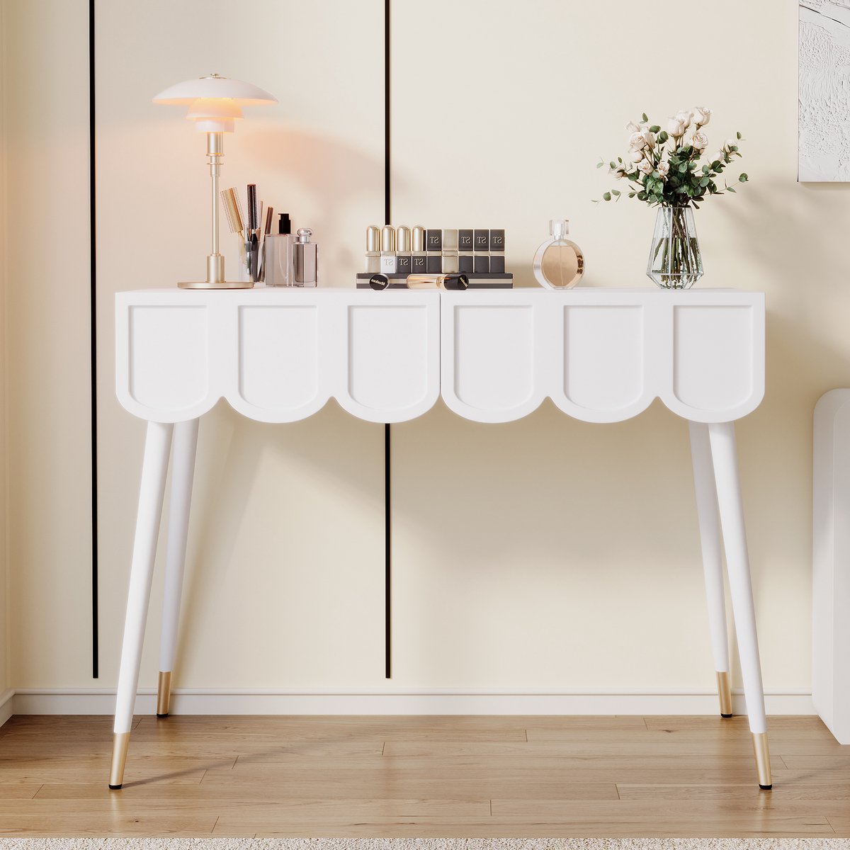 MODFU Kaptafel En Bureau - 2 Laden - Modern - Voor Thuiskantoor - MDF En Spaanplaat - Wit - 100 x 40 x 76 cm