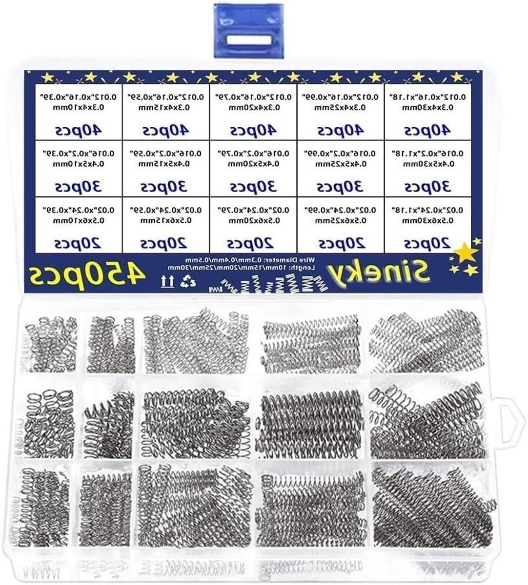 Drukveren Assortiment - Roestvrijstalen Veren - Reparaties Uitvoeren - 450 Delig - 15 Maten - Zilver