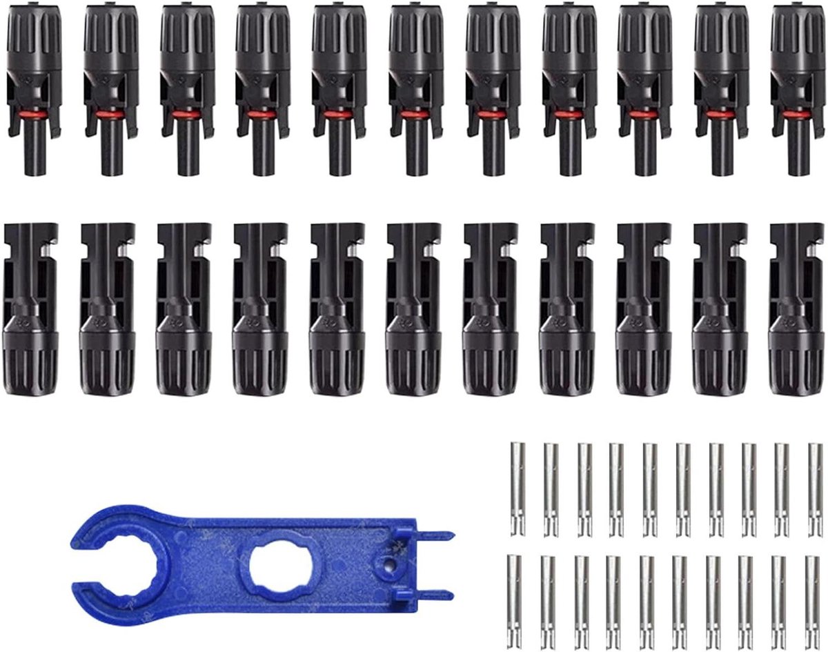 Bedradingsset MC4 - Paneelkabels connectoren - Zonne-energie Opwekken - Hoge waterbestendigheid - 10 Paar - Zwart