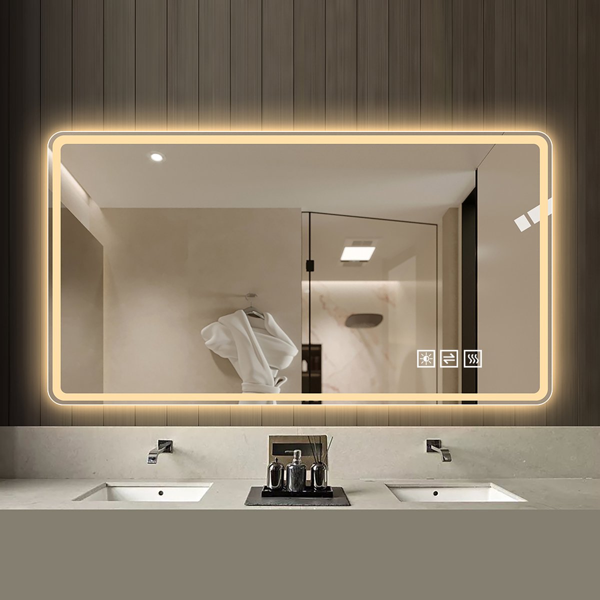 VVBV Badkamerspiegel met LED 60x100 cm met Anti-condens, Dimbaar - Wandmontage, Randloos, LED-Verlichting - Glas Rood