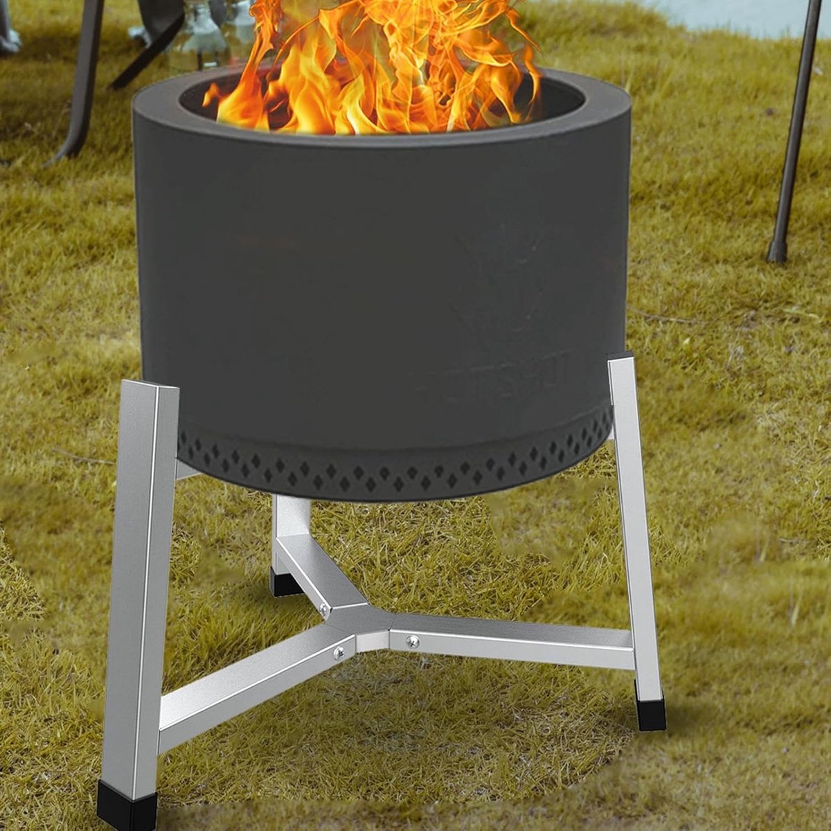 Vuurplaats Standaard - Buitenhaard Basis - Kampvuur Koken - Driehoekig Stabiliteitsontwerp - 15 inch - Zilver