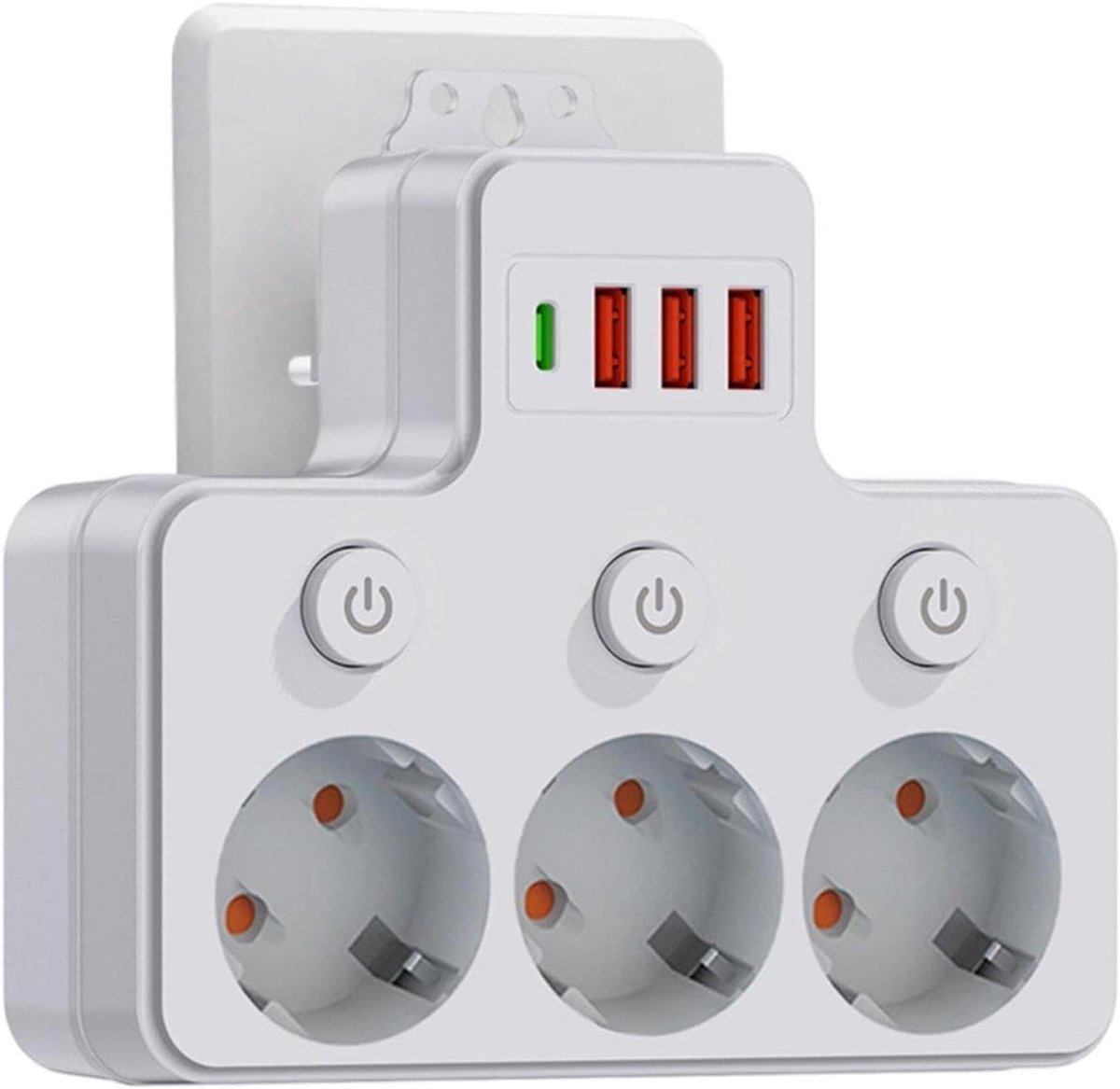 Stekkerdoos met USB - Verlengsnoer Stroomverdeler - Apparaten Opladen - Overspanningsbeveiliging - 2500W - Wit