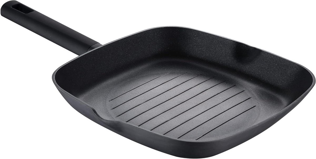 Grillpan - Koekenpan - Lekker Koken - Gesmeed Aluminium - 28 cm - Zwart